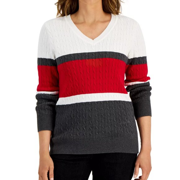 Karen Scott Sweaters - Karen Scott Women's Cable-Knit Brighton Striped Sweater